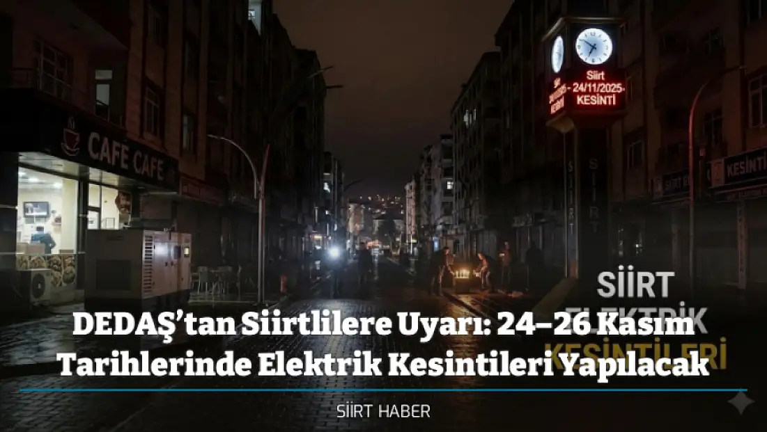 DEDAŞ’tan Siirtlilere Uyarı: 24–26 Kasım Tarihlerinde Elektrik Kesintileri Yapılacak