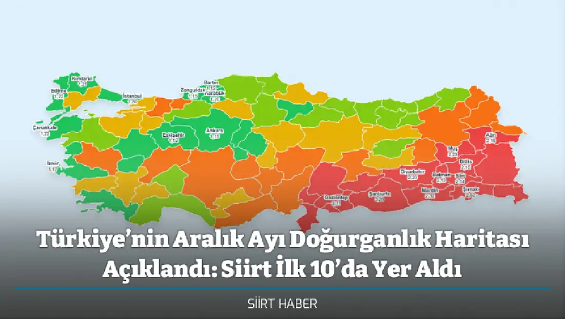 Türkiye’nin Aralık Ayı Doğurganlık Haritası Açıklandı: Siirt İlk 10’da Yer Aldı