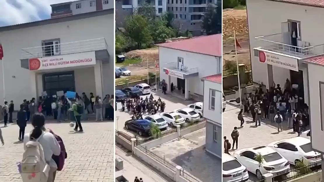 Siirt Kurtalan'da İlçe Milli Eğitim Müdürlüğü Önünde Öğrencilerden Pankartlı Eylem