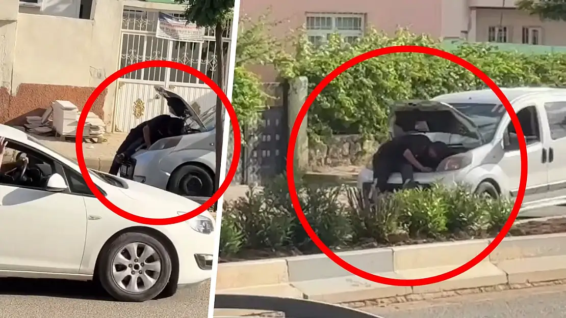 Siirt Kurtalan'da trafikte şaşırtan anlar: Kaputu açıp seyir halinde arıza aradı