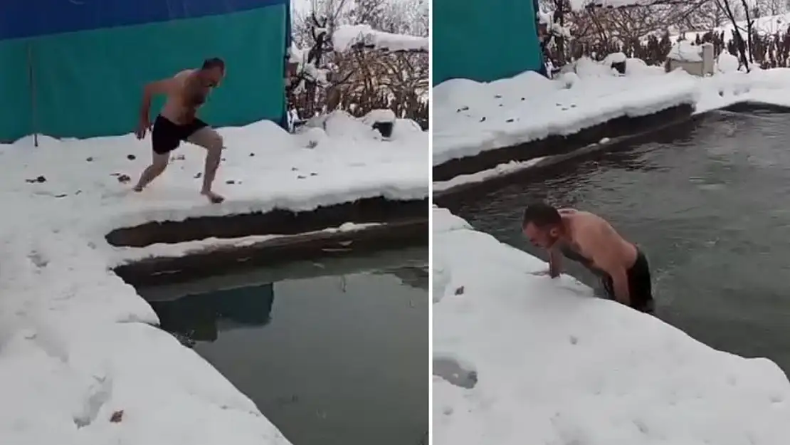 Siirt'te eksi 8 derecede buz gibi suya girdi!