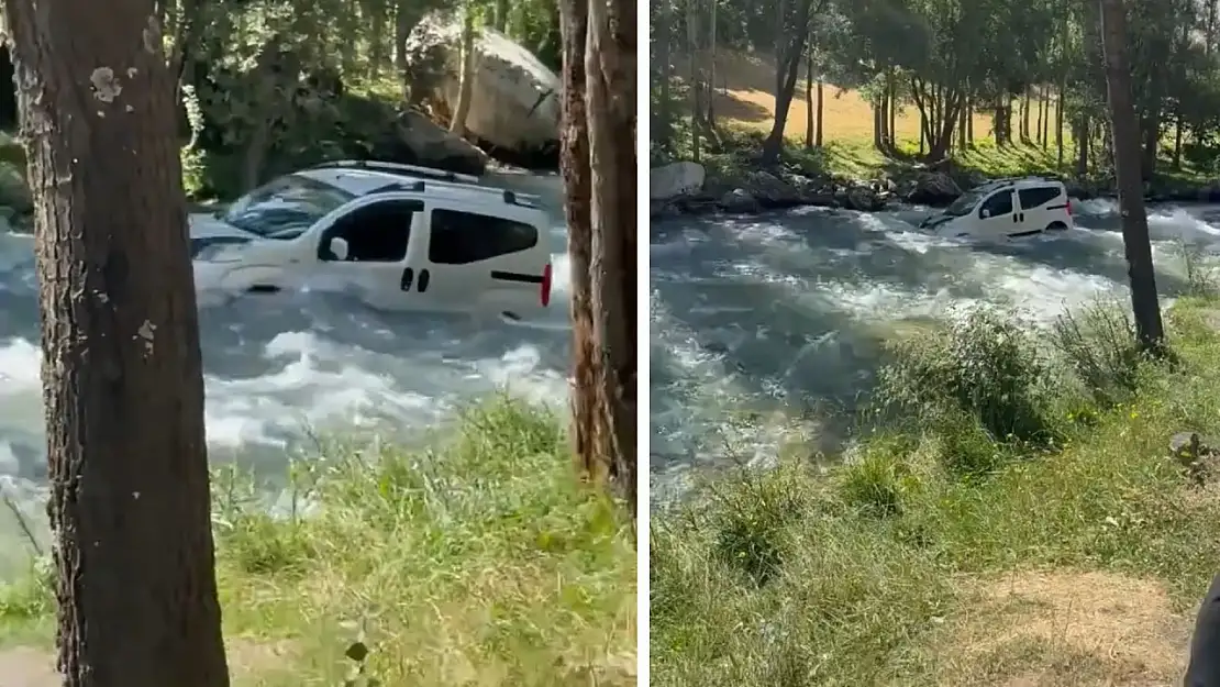 Van'da El Freni Çekilmeyen Kamyonet Çaya Uçtu!