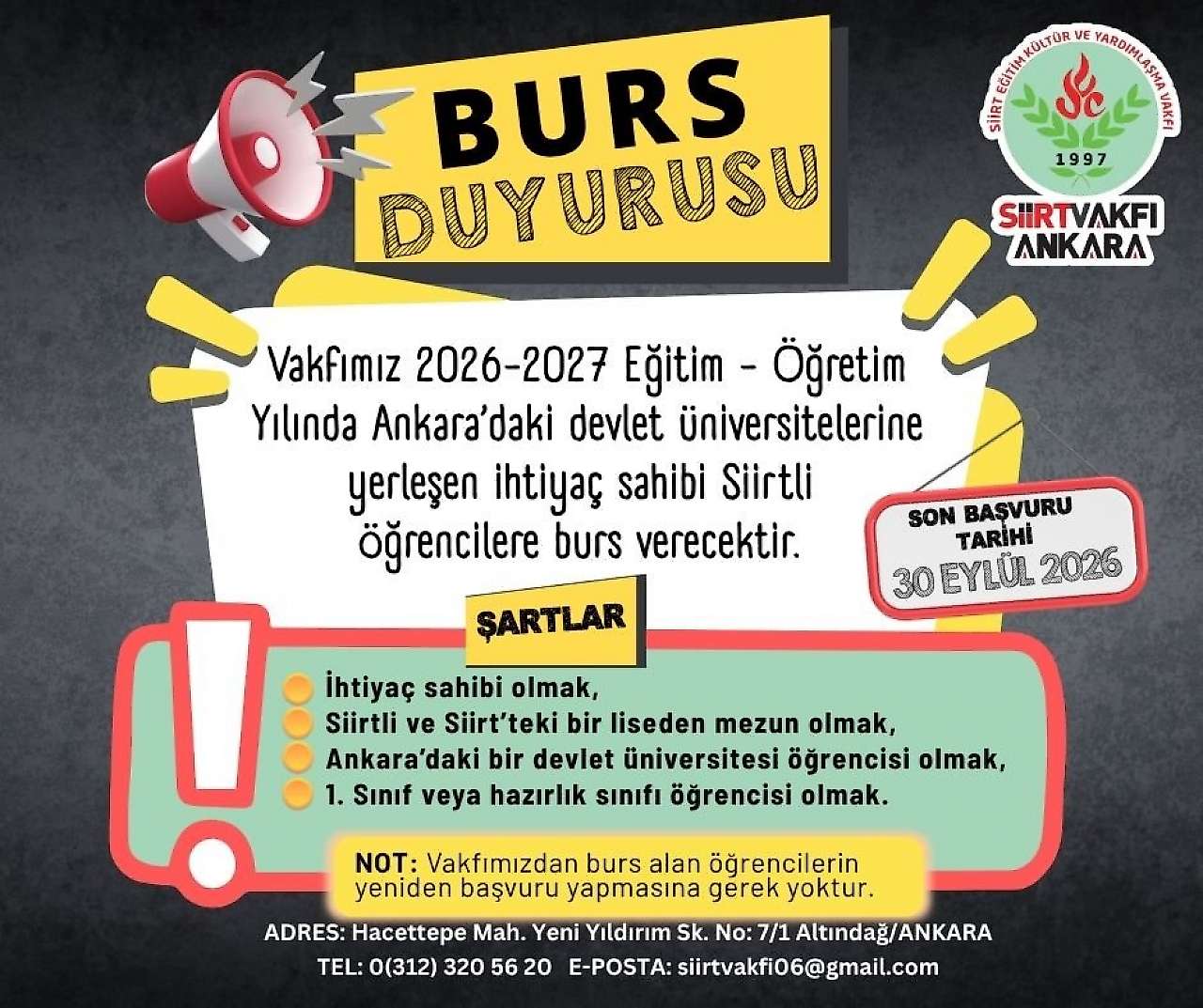 Siirt Vakfı Ankara Şubesi'nden Öğrencilere Burs Desteği