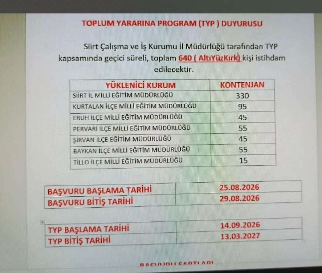 Siirt'te Milli Eğitim İçin 640 Kişilik TYP Kontenjanı Açıldı: Başvurular Başlıyor