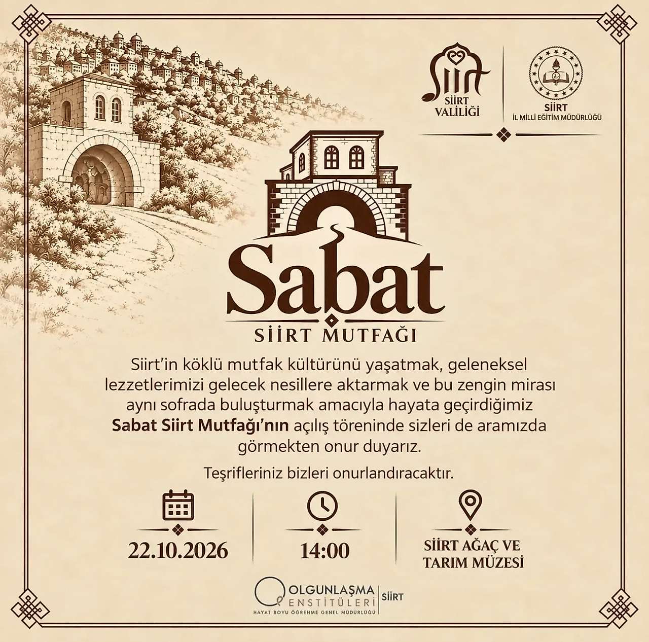Sabat Siirt Mutfağı Bugün Açılıyor: Açılış Saati ve Yeri Belli Oldu