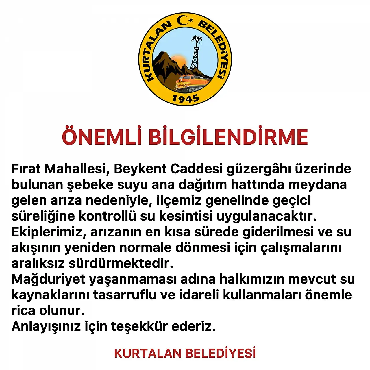 Kurtalan'da Sular Kesiliyor! Belediye Uyardı