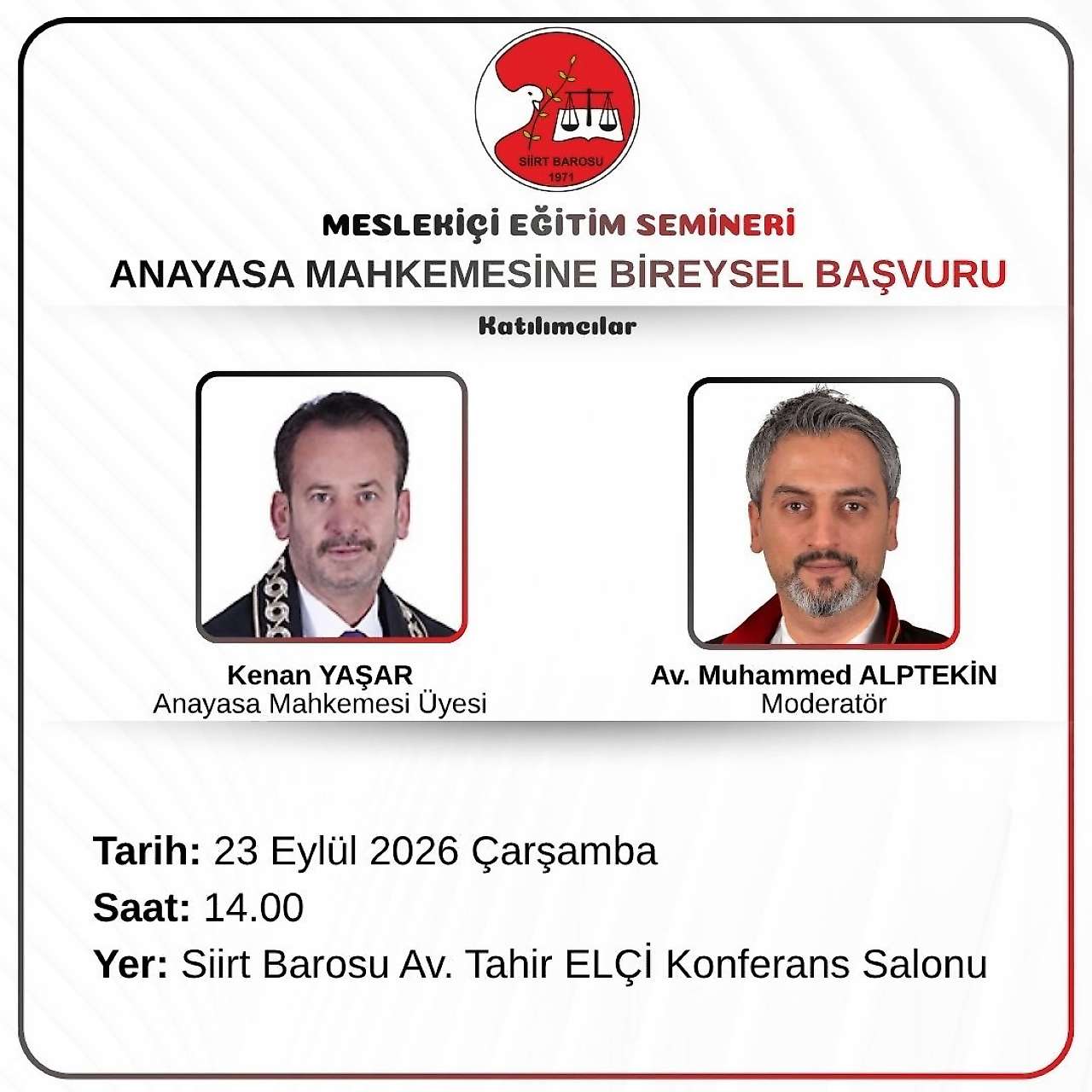 Siirt Barosu'ndan Avukatlara ''Anayasa Mahkemesine Bireysel Başvuru'' Semineri