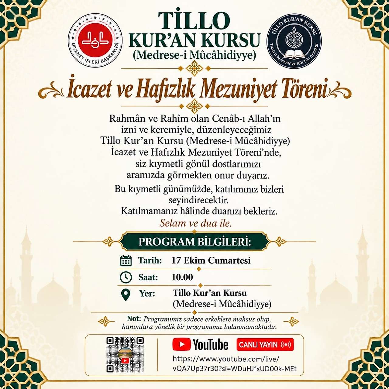 Siirt Tillo'da İcazet Heyecanı: Medrese-i Mücâhidiyye Hafızlık Mezuniyet Töreni Tarihi Belli Oldu