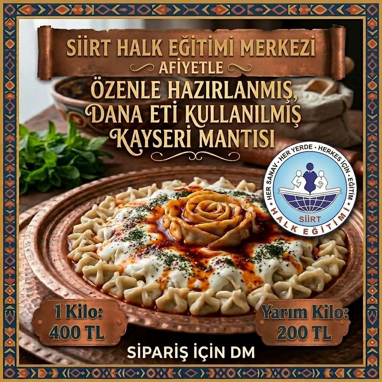Siirt Halk Eğitim Merkezi'nde Dana Etli Mantı Satışına Başlandı