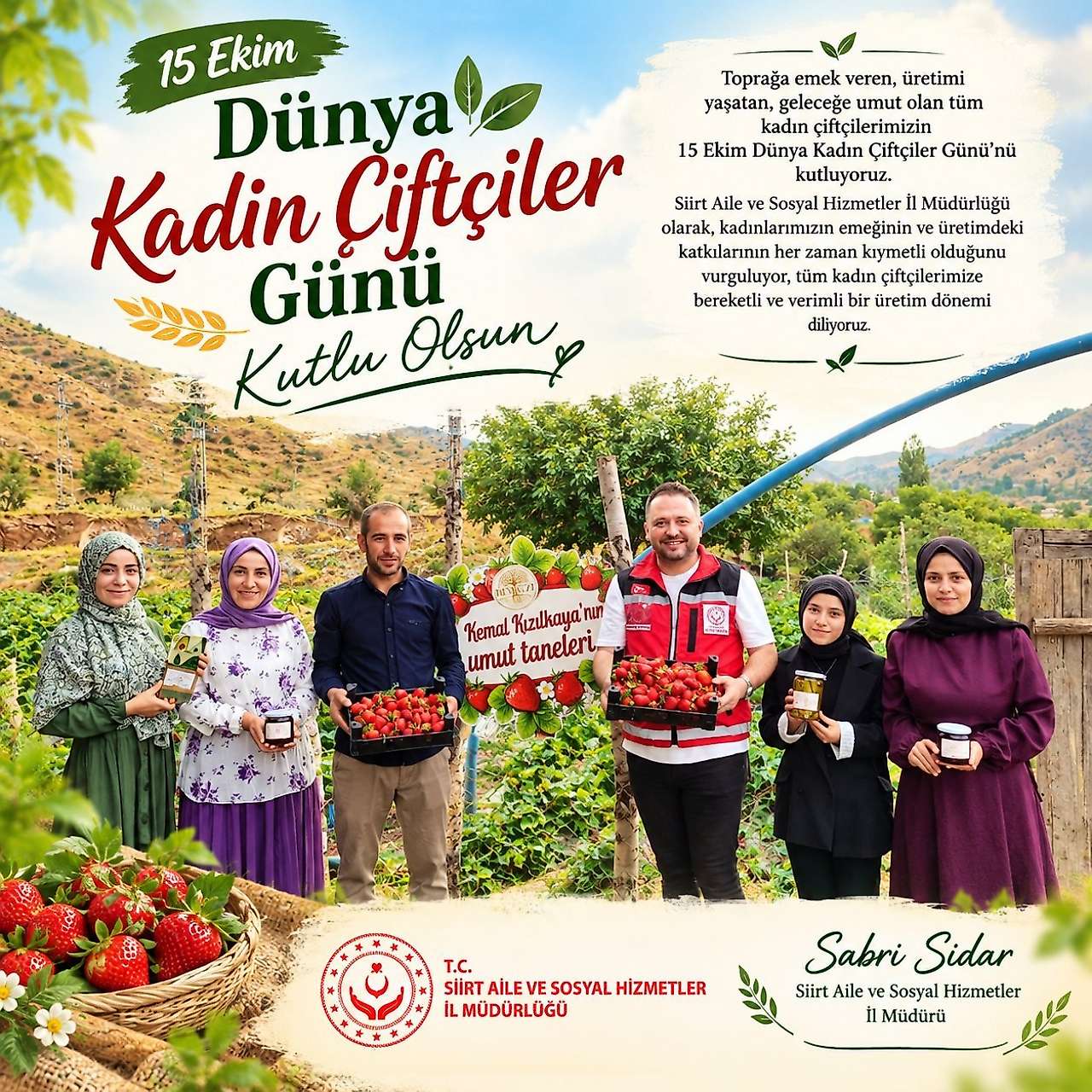 Siirt Aile ve Sosyal Hizmetler İl Müdürlüğü'nden Dünya Kadın Çiftçiler Günü Mesajı