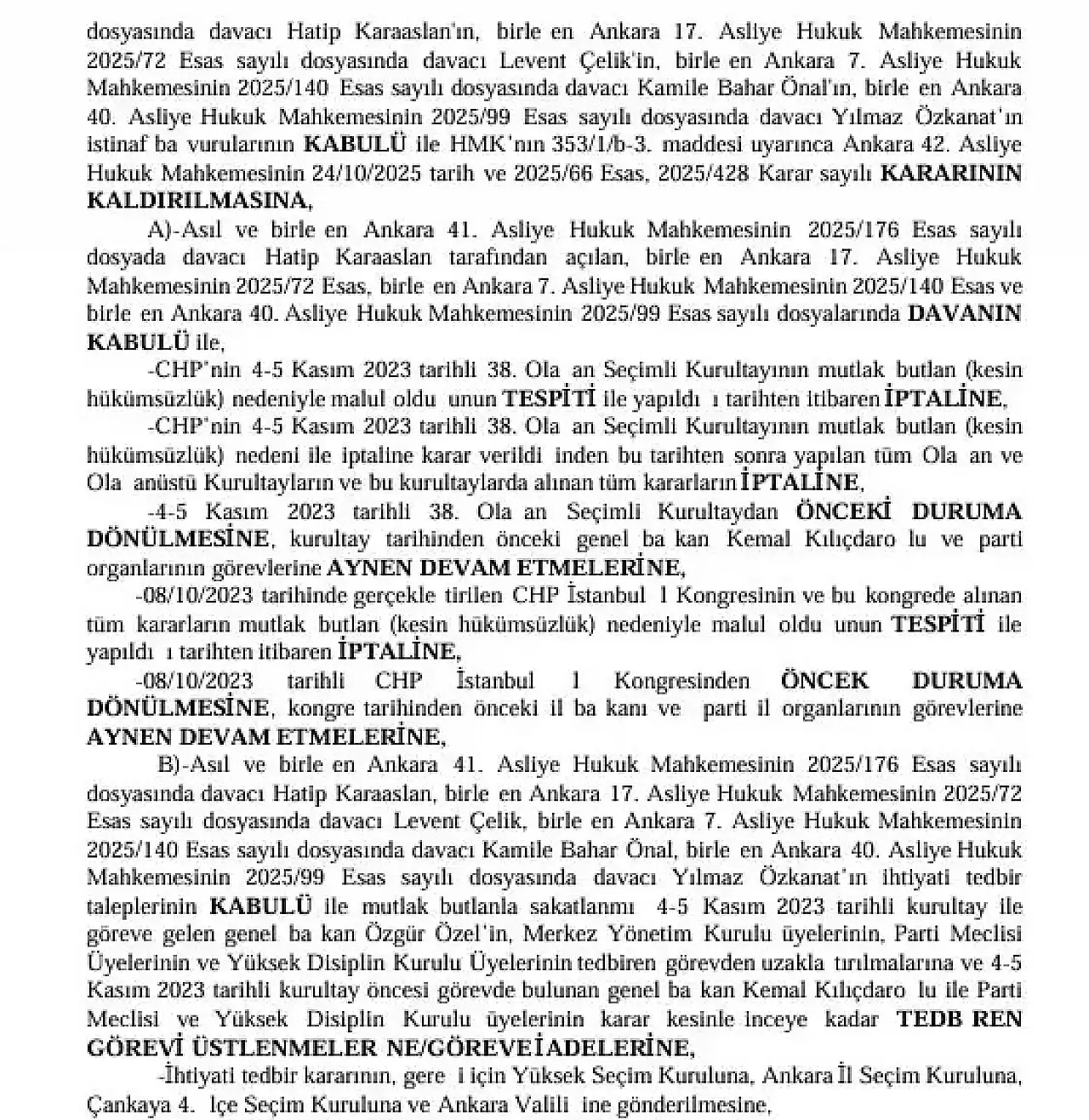 Son Dakika: CHP'de Kurultay Davasından 'Mutlak Butlan' Kararı