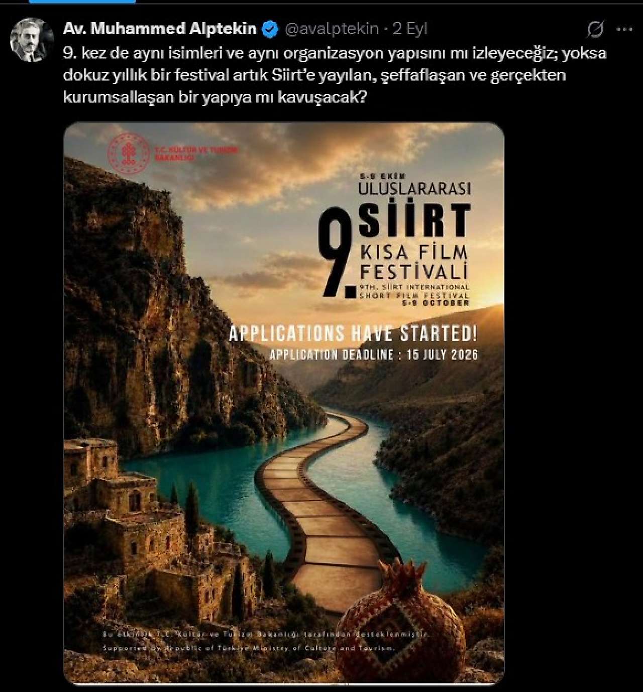 Siirt'te Kısa Film Festivali Öncesi Baro Başkanından Dikkat Çeken Çıkış: ''9. Kez de Aynı İsimleri mi İzleyeceğiz?''
