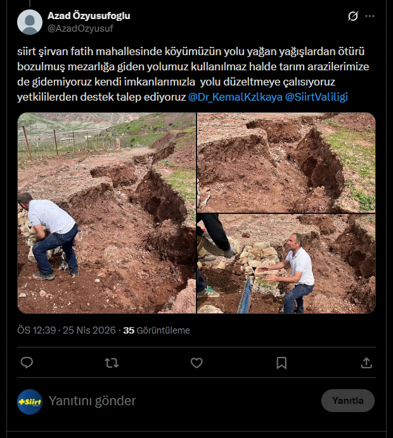Siirtli Vatandaş Vali Kızılkaya'dan Yardım İstedi: Şirvan'da Sel Sonrası Yol Sorunu
