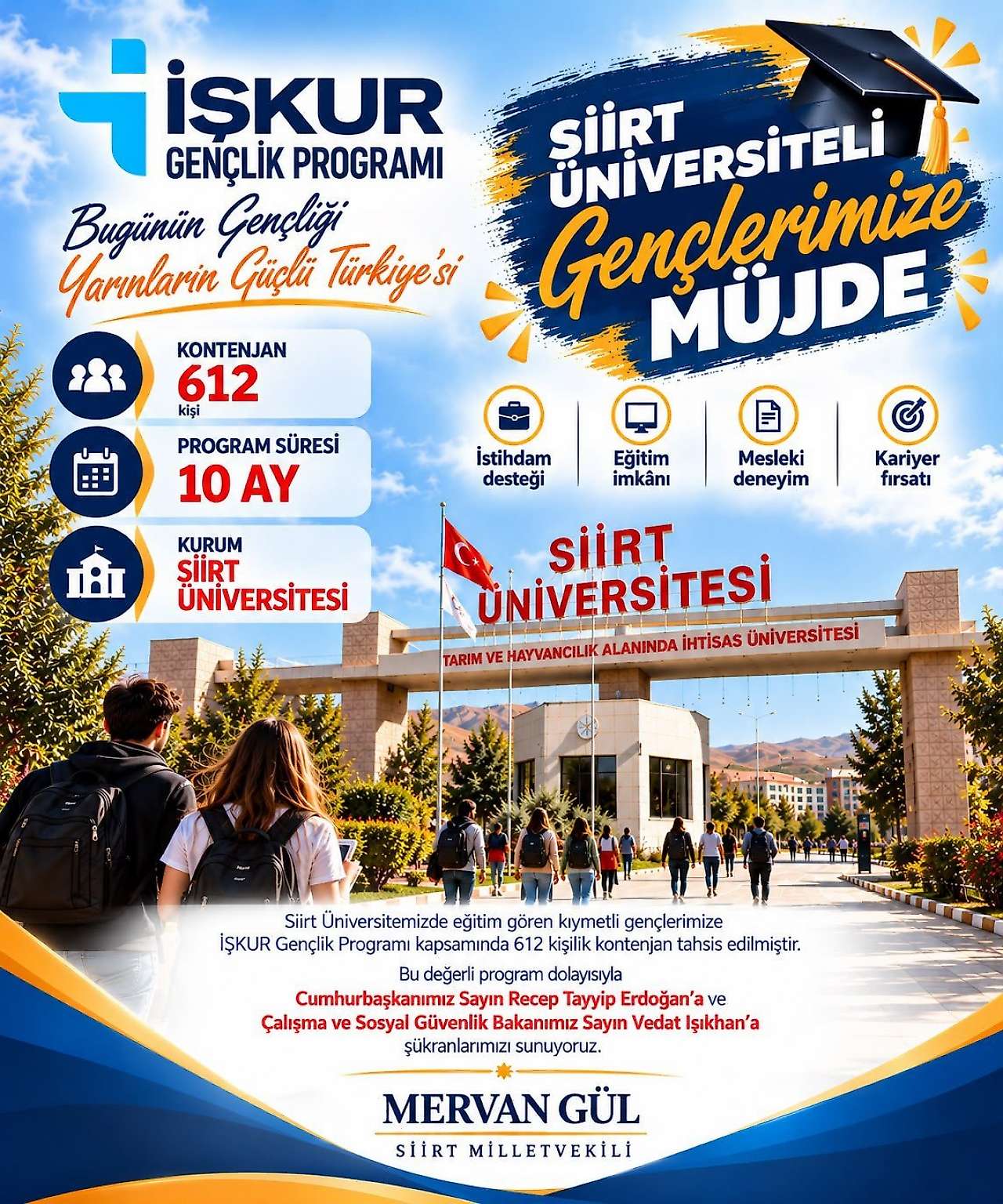 Mervan Gül Açıkladı: Siirt Üniversitesi'ne 612 Kişilik 10 Aylık İŞKUR Kontenjanı