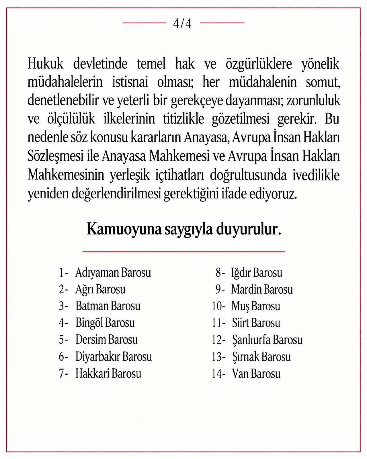 Siirt Barosu ve 14 Bölge Barosundan Ortak Erişim Engeli Açıklaması: 'Anayasa'ya Aykırı'