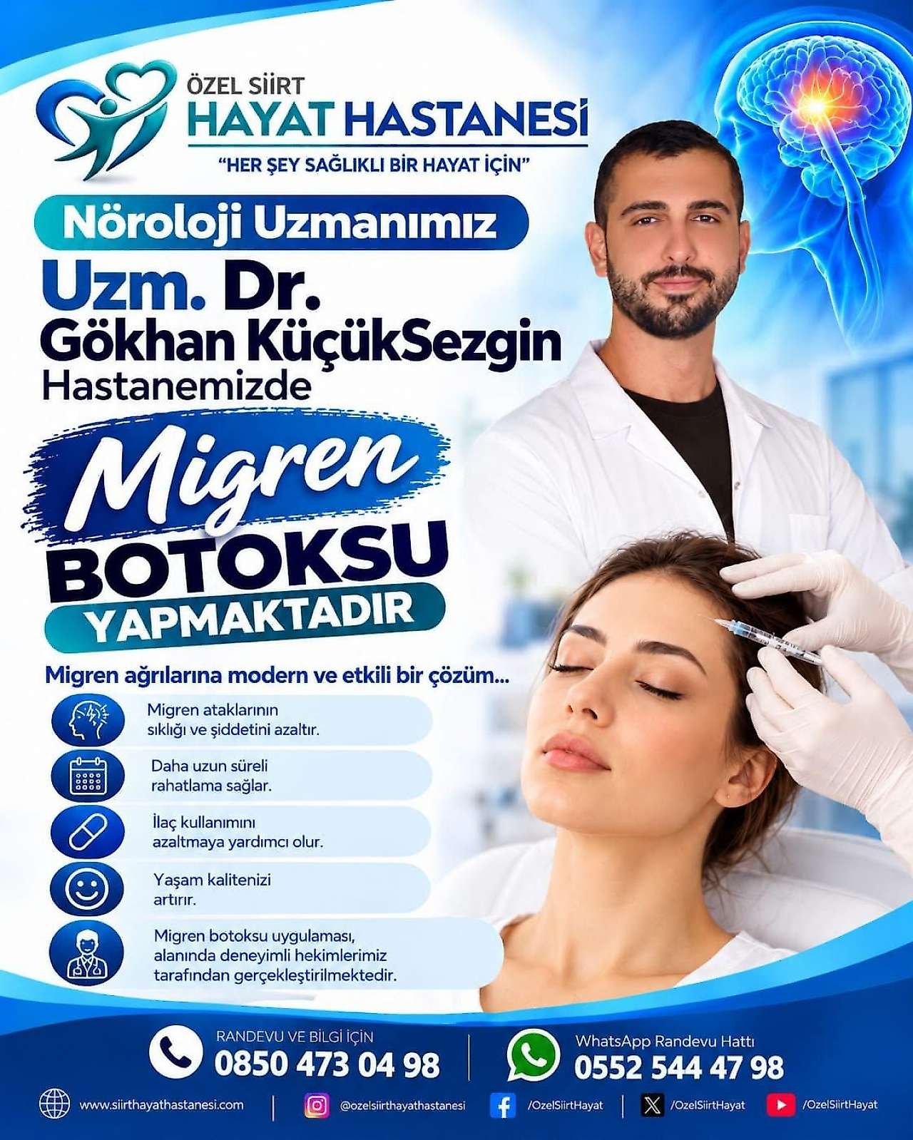 Siirt'te Migren Tedavisinde Botoks Uygulaması: Hayat Hastanesi'nden Yeni Hizmet
