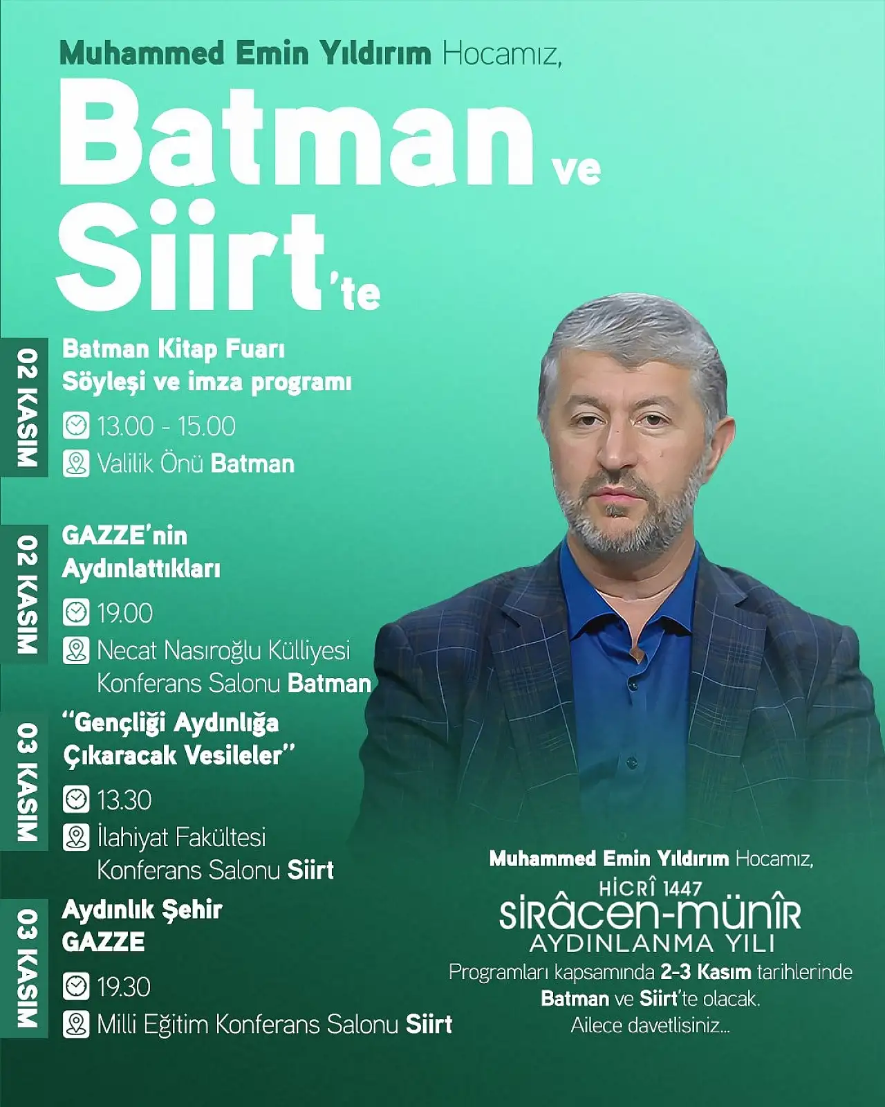 Muhammed Emin Yıldırım, Batman ve Siirt'te Konferanslar Verecek