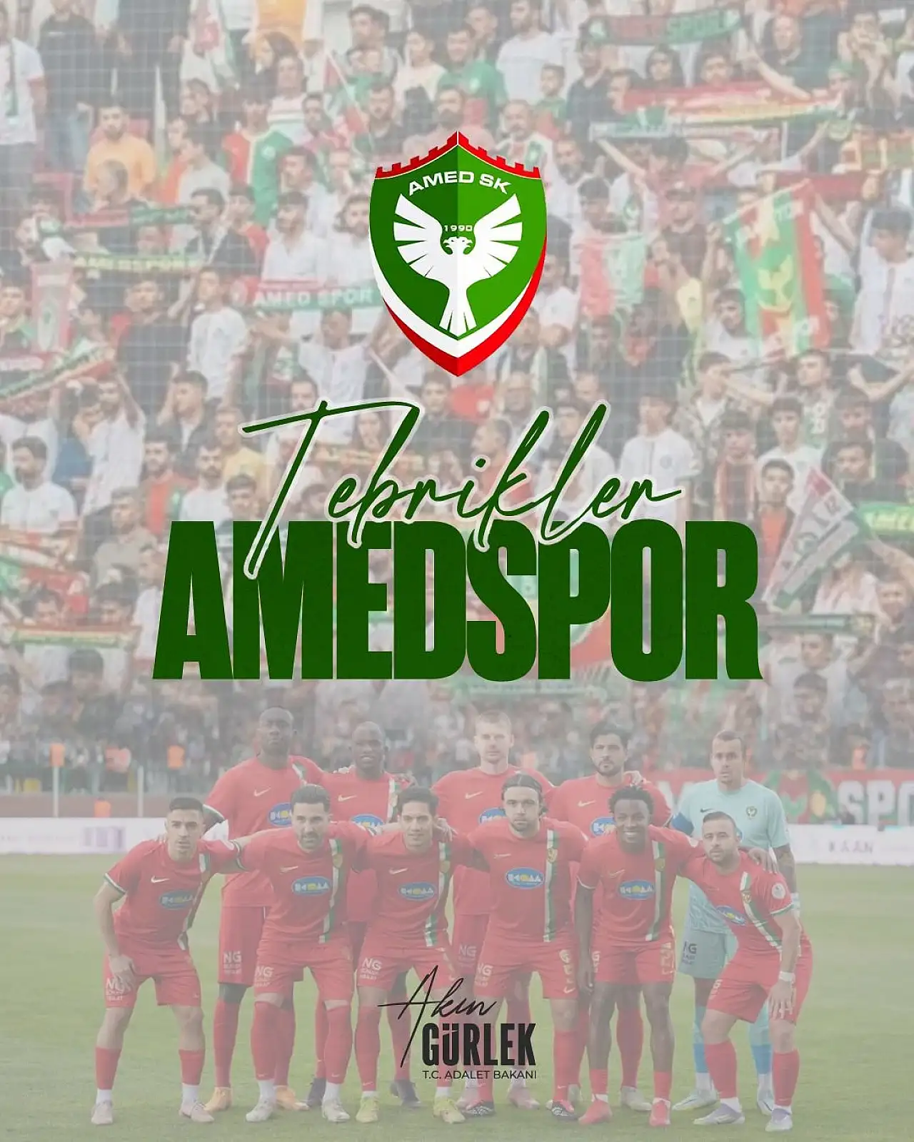 Adalet Bakanı Akın Gürlek'ten Amedspor'a Tebrik Mesajı