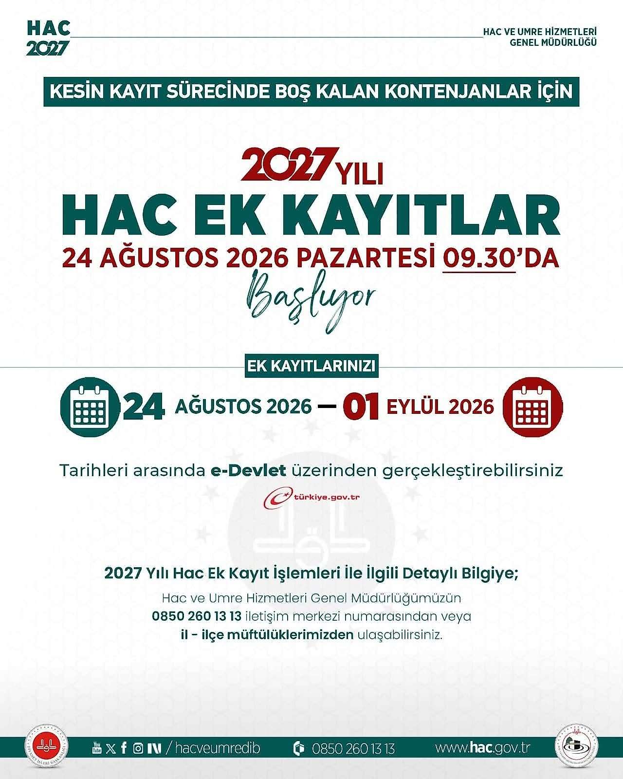 2027 Hac Ek Kayıtları İçin Tarih Belli Oldu: Başvurular 24 Ağustos'ta Başlıyor