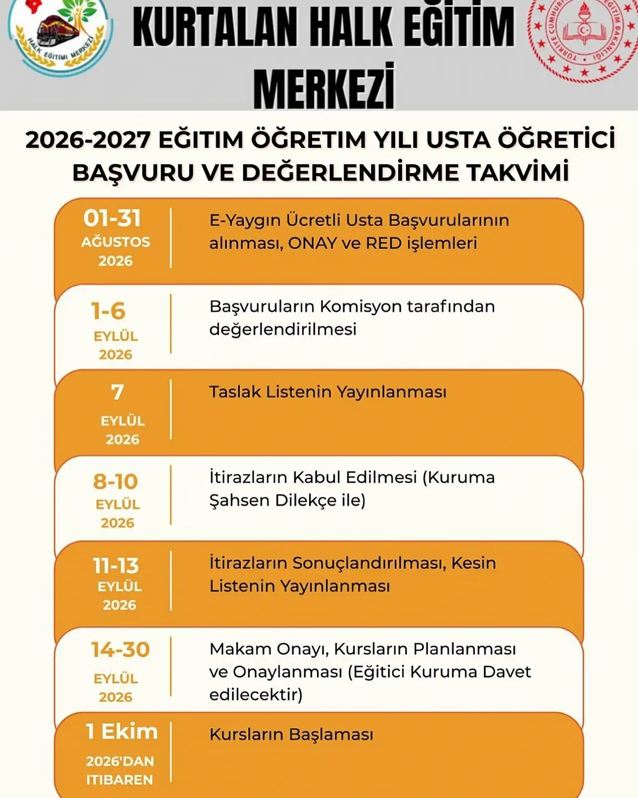 Kurtalan Halk Eğitim Merkezi Usta Öğretici Başvuru Takvimini Açıkladı