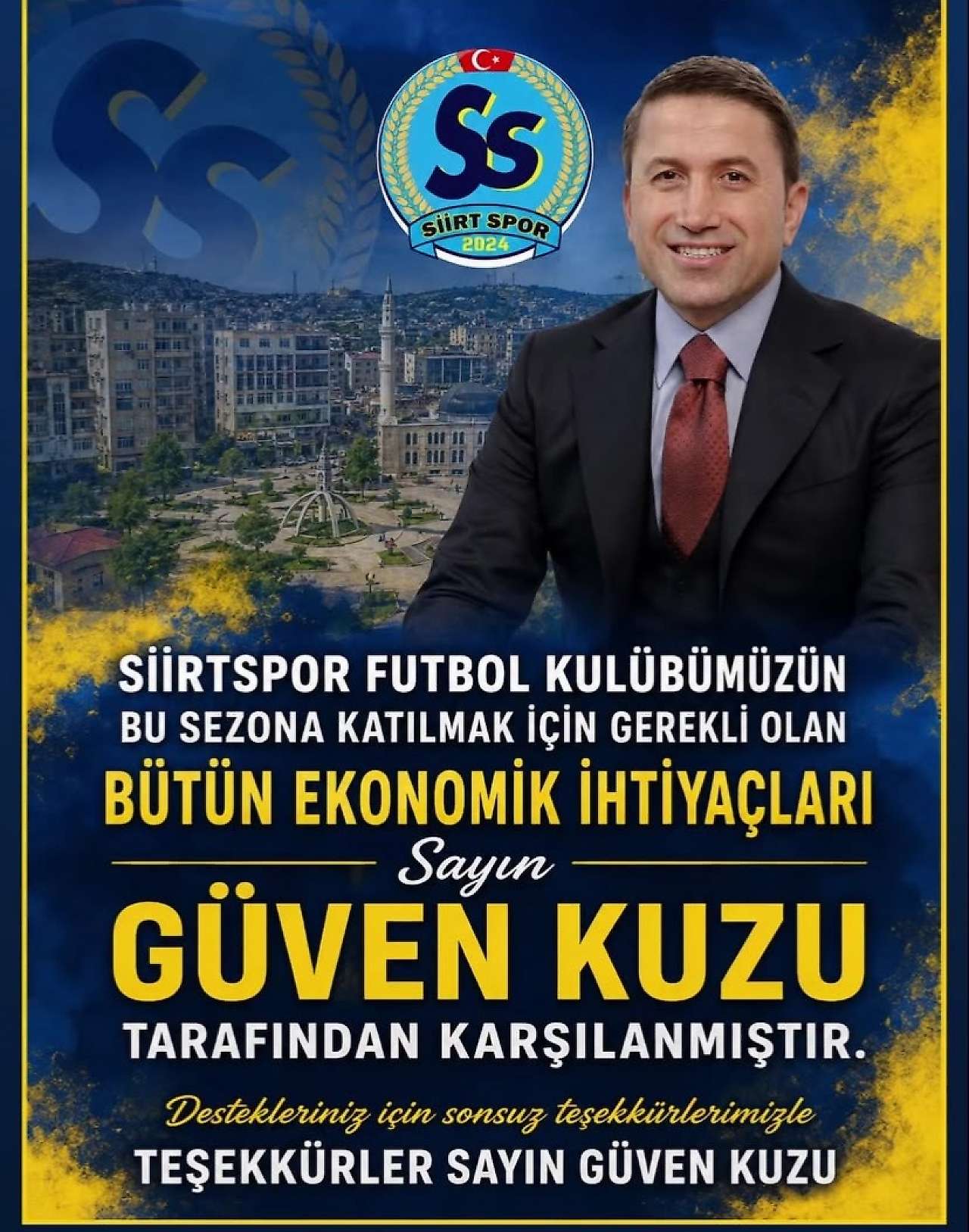 Siirtspor'a Güven Kuzu'dan Tam Destek: Taraftardan Teşekkür Mesajı