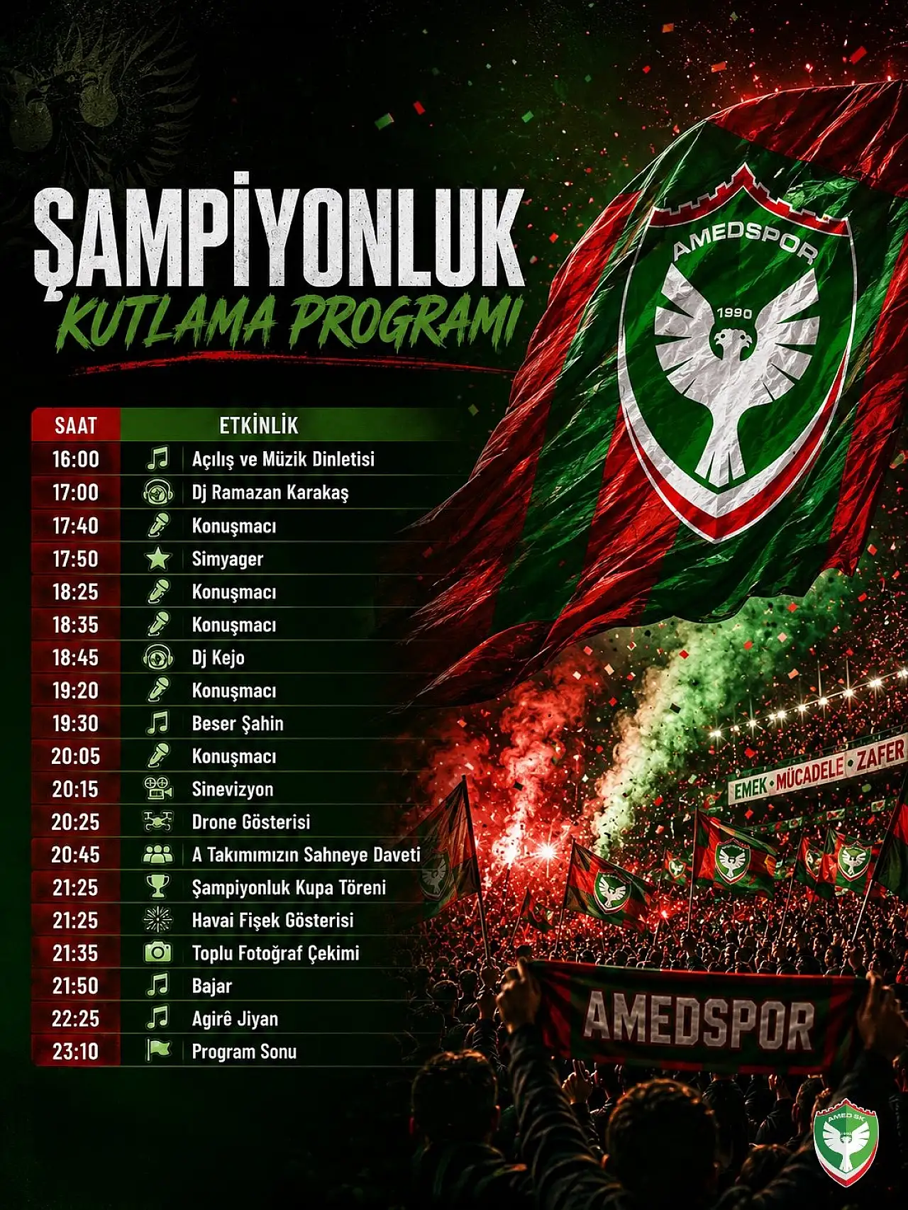 Amedspor Kutlamasının Sanatçıları Belli Oldu: Agiri Jiyan, Bajar ve Simyager Sahne Alacak