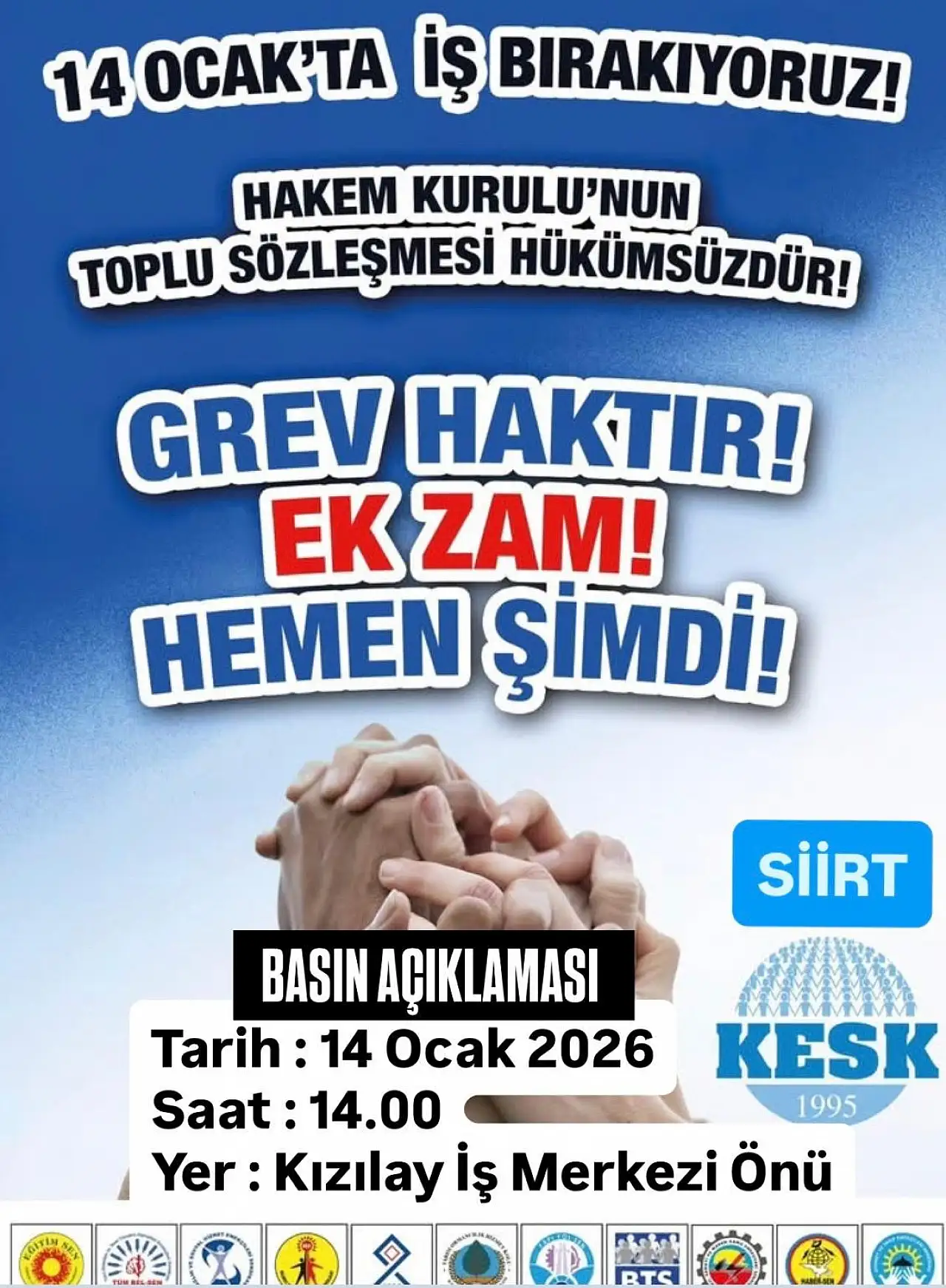 Eğitim Sen Siirt Şubesi 14 Ocak'ta iş bırakma eylemi yapacak