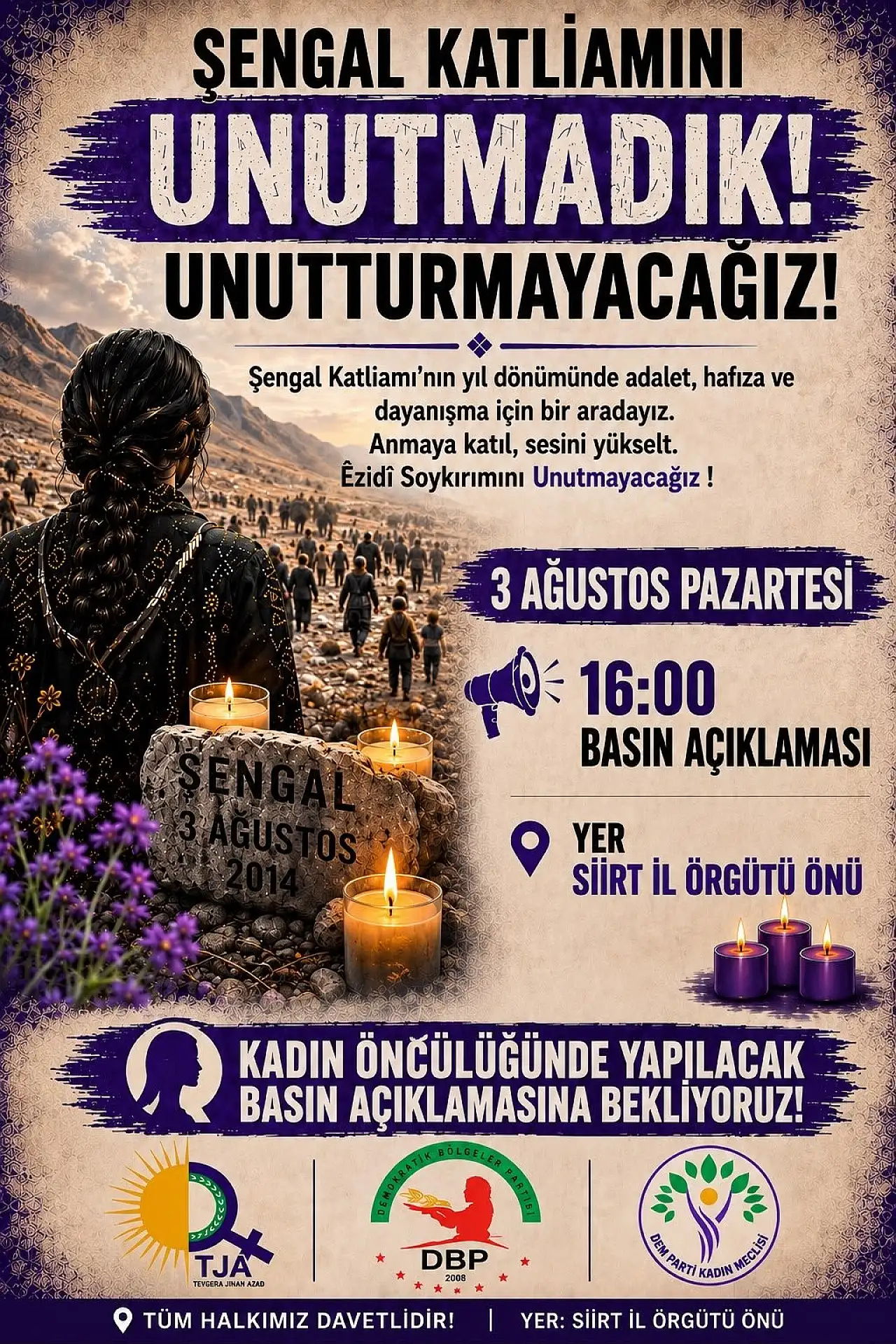 Siirt'te Şengal Katliamı'nın 12. Yıl Dönümünde Basın Açıklaması Yapılacak