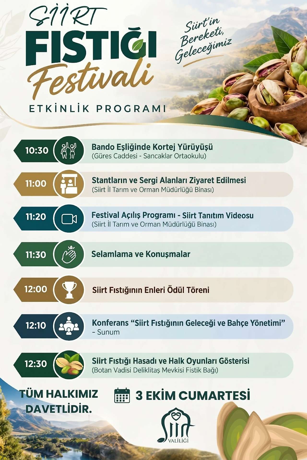 Siirt Fıstığı Festivali'nde program değişikliği: Hasat etkinliği ve konserin yeri değişti