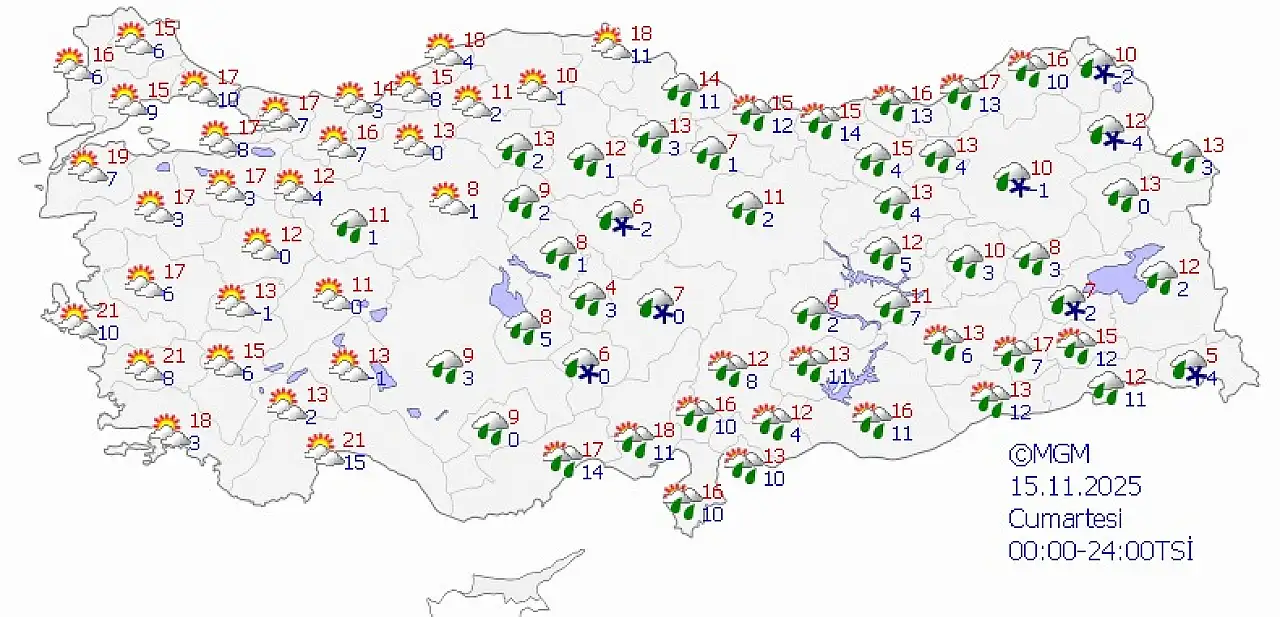 15 Kasım Cumartesi günü Siirt Hava Durumu