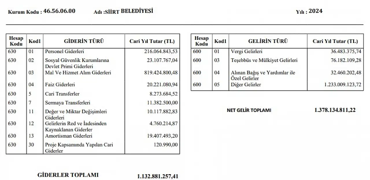 Siirt Belediyesi'nin 2024 Mali Tablosu Ortaya Çıktı: 1,3 Milyar TL Harcama, 28 Usulsüzlük