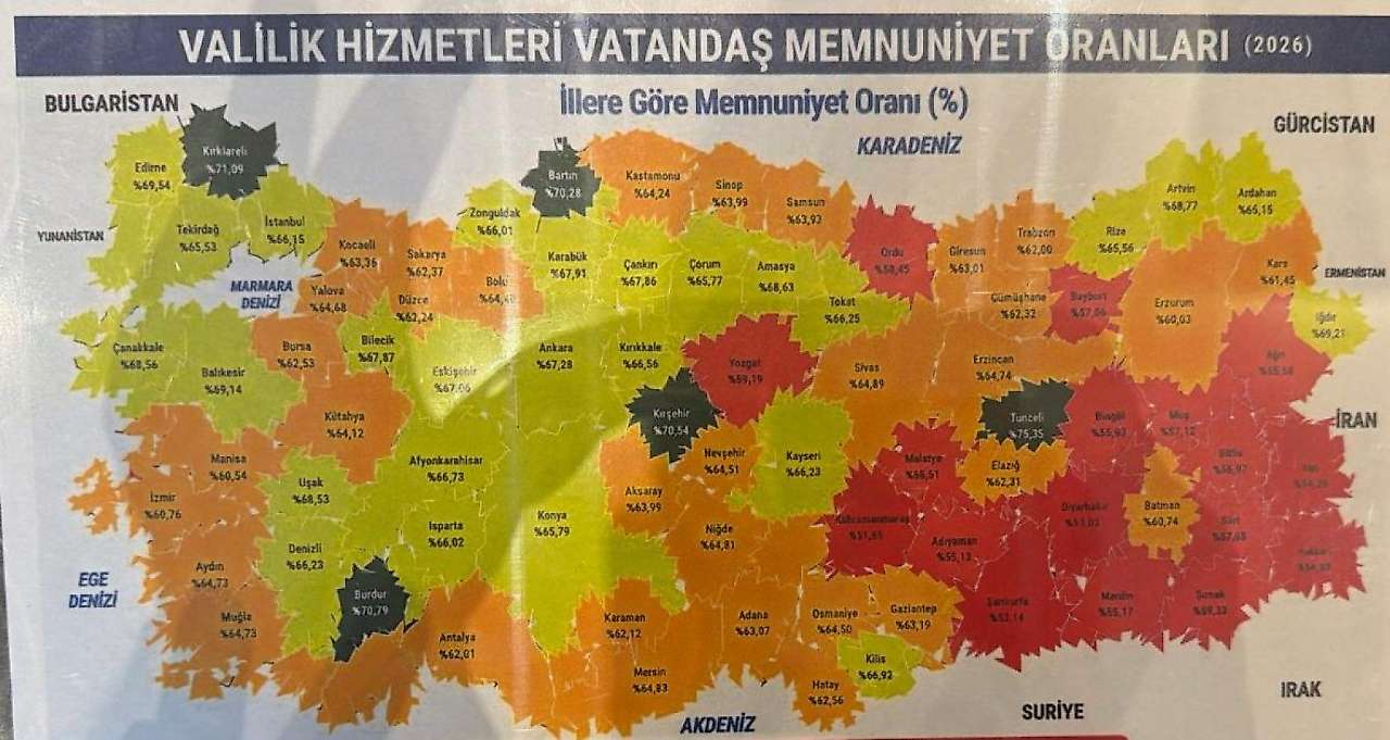 81 ilin memnuniyet oranları belli oldu: Siirt yüzde 57,05 ile 70. sırada