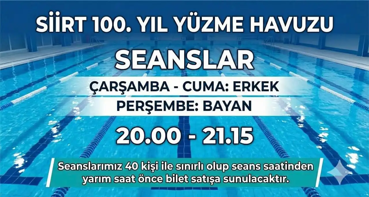 Siirt'te 100. Yıl Kapalı Yüzme Havuzunda Kadın ve Erkek Günleri Belli Oldu