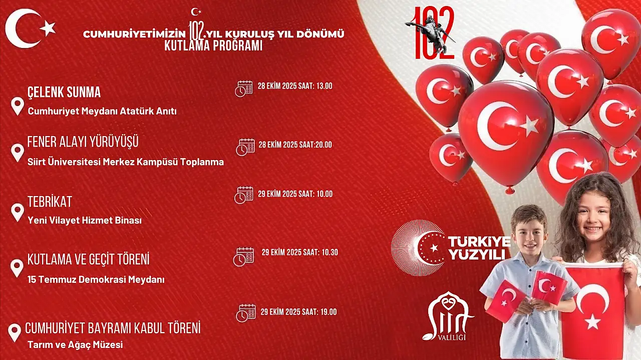 29 Ekim Cumhuriyet Bayramı'nın 102. Yılı Siirt'te Coşkuyla Kutlanacak!