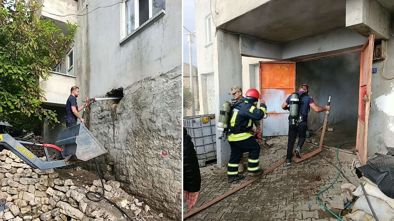 Siirt'te Odunluk Yangınına Ekskavatörlü Müdahale: Depo Duvarı Yıkıldı