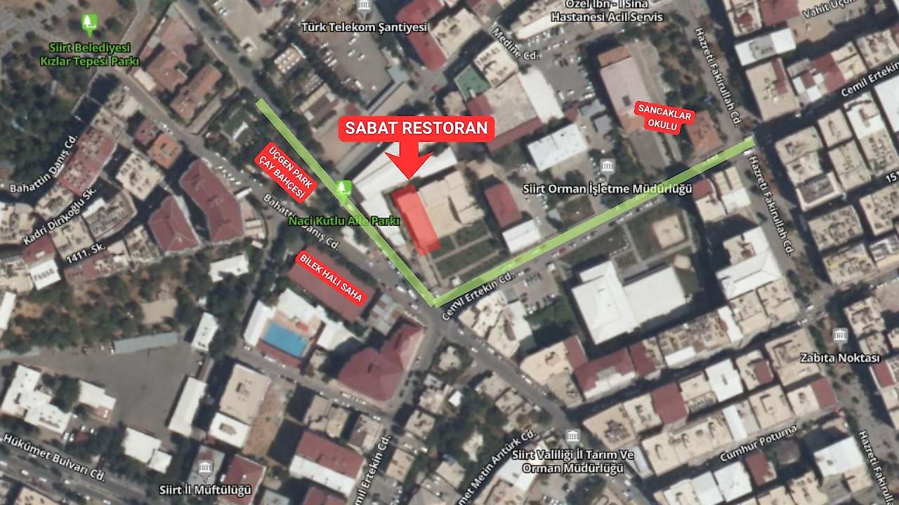 Siirt Sabat Restoran konumu ve adresini gösterir görsel.