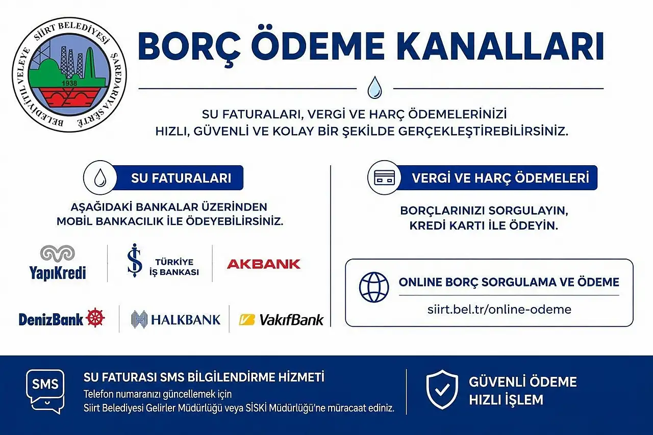 Siirt'te Su Faturaları ve Vergi Borçlarınızı Bu Bankalarla Online ödeyebilirsiniz