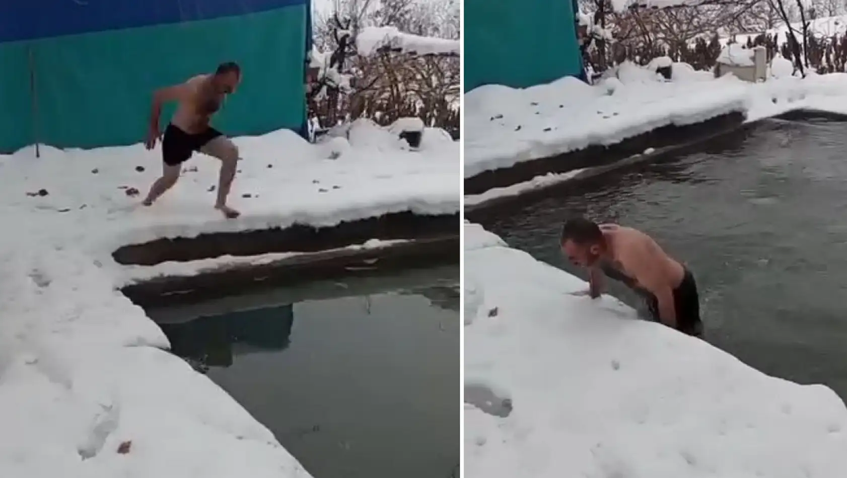 Siirt'te eksi 8 derecede buz gibi suya girdi!