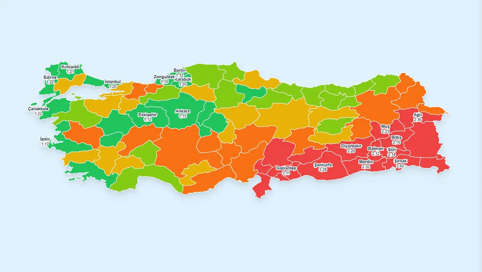 Türkiye'nin Aralık Ayı Doğurganlık Haritası Açıklandı: Siirt İlk 10'da Yer Aldı
