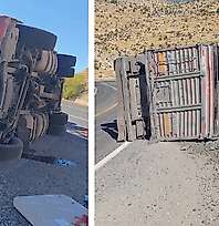 Siirt-Eruh yolunda ponza yüklü TIR devrildi: 1 ağır yaralı