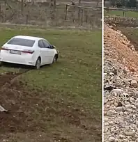 Siirt'te kontrolden çıkan otomobil tarlaya girdi