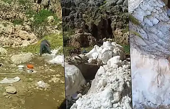 Siirt Çıraw Dağı'nda İlginç Yöntem: Karı Eritip Hayvanlara Su Yapıyorlar