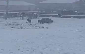 Siirt Kurtalan'da kar üzerinde önce drift yaptı sonra kara saplandı