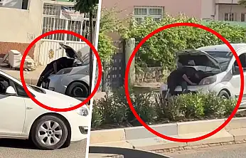 Siirt Kurtalan'da trafikte şaşırtan anlar: Kaputu açıp seyir halinde arıza aradı