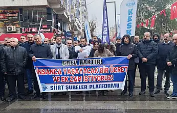 Siirt'te KESK'e bağlı kamu emekçileri iş bıraktı, maaş bordroları yakıldı