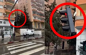 Siirt'te trafik ışığı direkte asılı kaldı, yol kısa süreli trafiğe kapatıldı