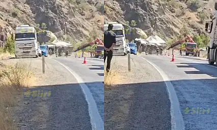 Siirt-Bitlis Karayolunda Tır Devrildi, Yol Trafiğe Geçici Kapatıldı