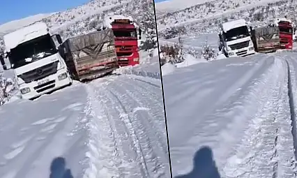 Siirt'te yoğun kar yağışı TIR'ları yolda bıraktı: Sürücüler yardım bekliyor