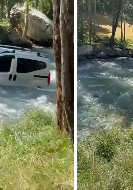 Van'da El Freni Çekilmeyen Kamyonet Çaya Uçtu!