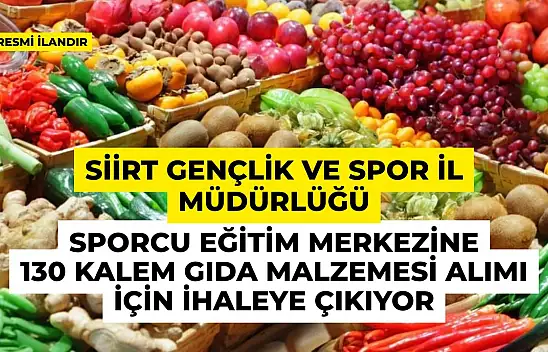 Siirt Gençlik ve Spor İl Müdürlüğü Sporcu Eğitim Merkezine 130 Kalem Gıda Malzemesi Alımı İçin İhaleye Çıkıyor